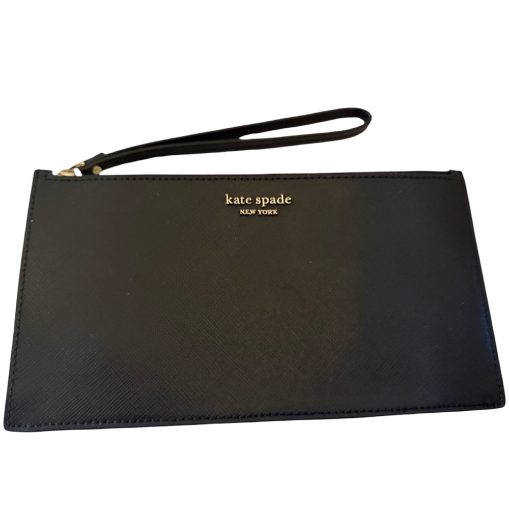 Kate Spade Saffiano Leather Black Wristlet Clutch Bag Elegant Classic EUC 10”x7”